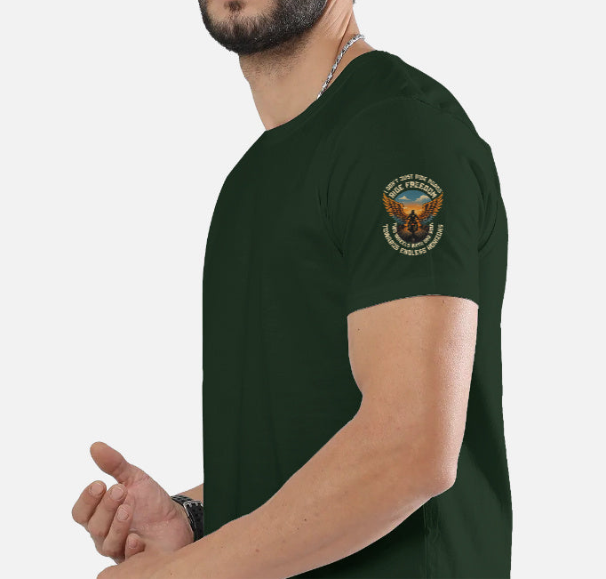 Ride Freedom” Biker Graphic T-Shirt – Full Back Print + Sleeve & Pocket Print (Unisex, 100% Cotton, 180 GSM)