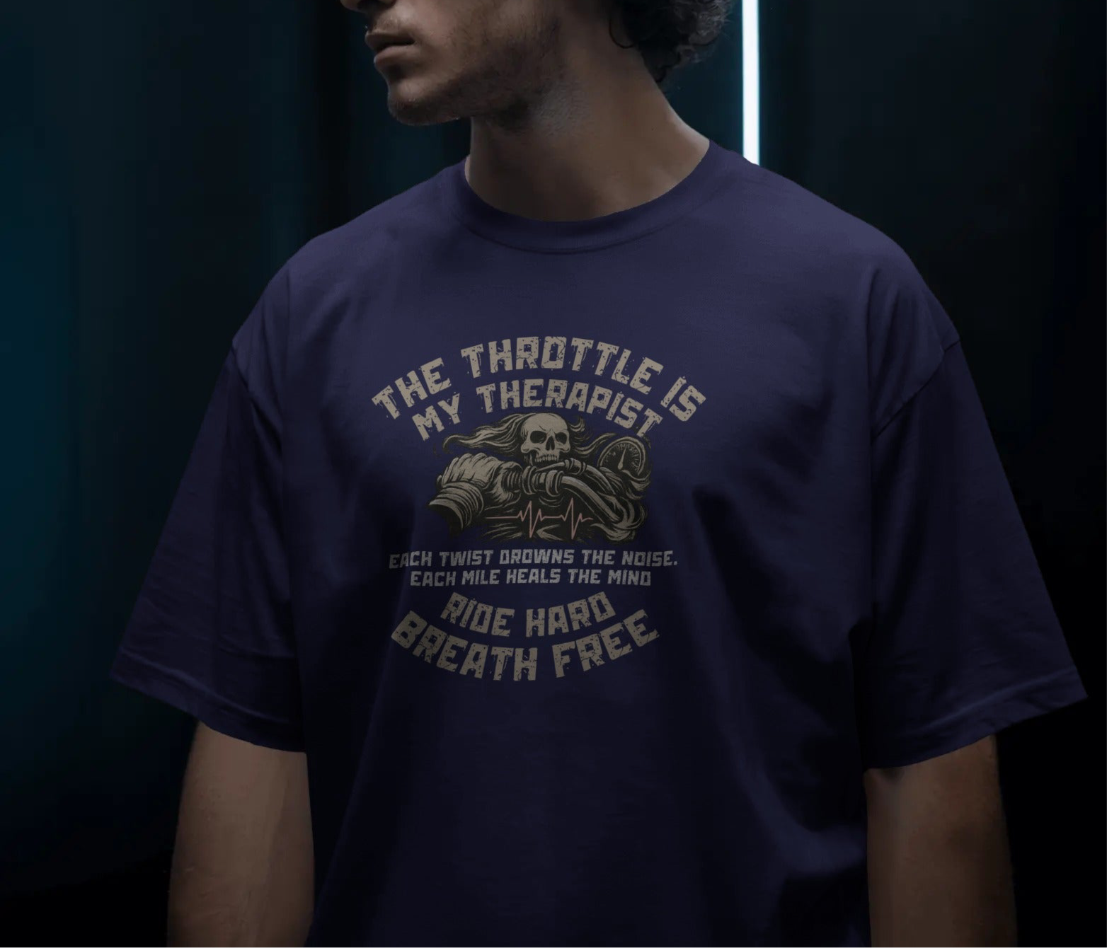 The Throttle is My Therapist” Oversized Biker T-Shirt (Unisex, 240 GSM Cotton)