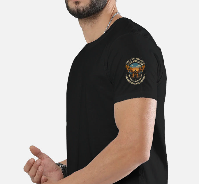 Ride Freedom” Biker Graphic T-Shirt – Full Back Print + Sleeve & Pocket Print (Unisex, 100% Cotton, 180 GSM)