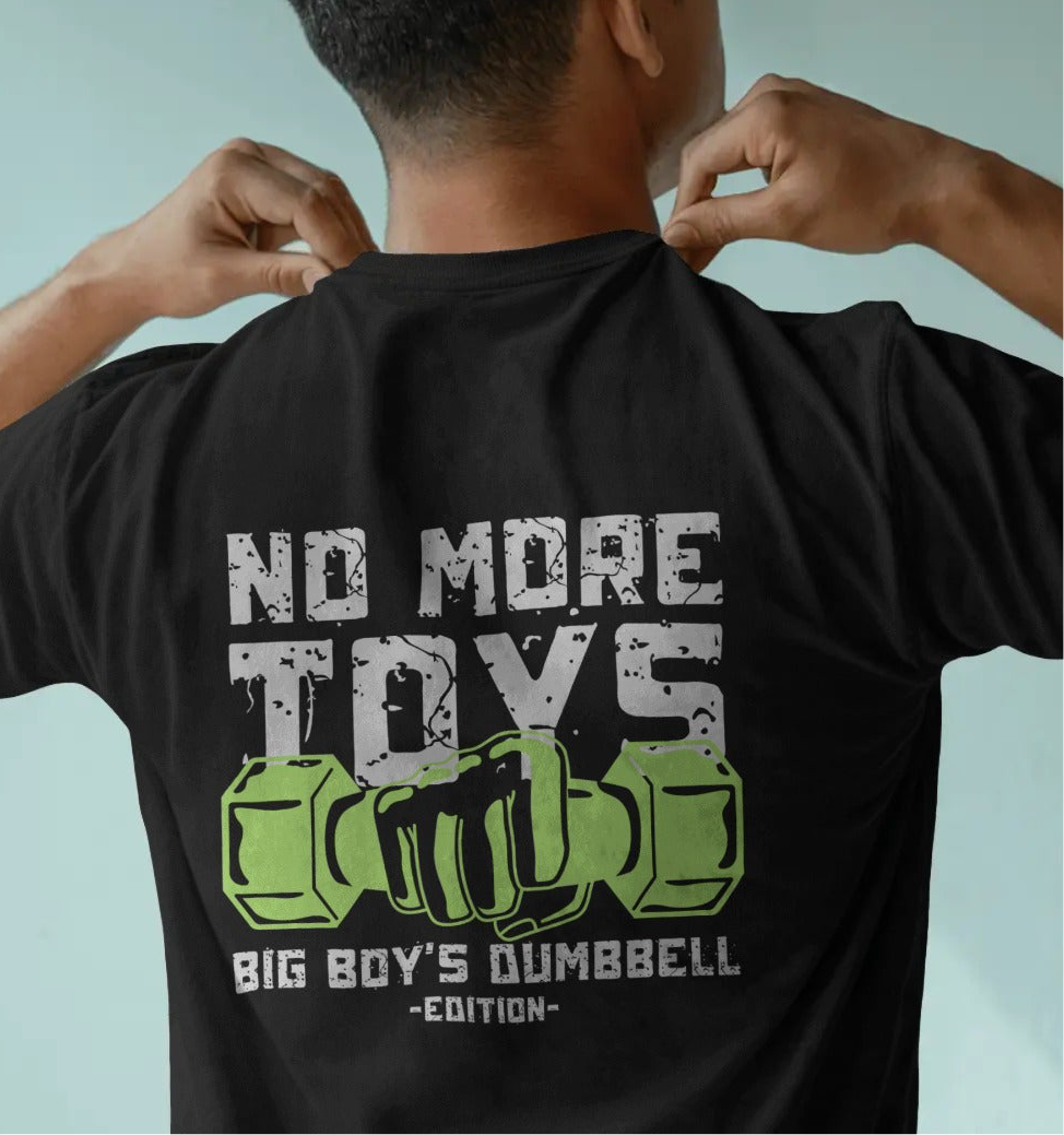 No More Toys – Big Boy’s Dumbbell Edition” Fitness Graphic T-Shirt (Unisex, 100% Cotton, 180 GSM)