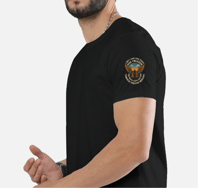 Ride Freedom” Biker Graphic T-Shirt – Full Back Print + Sleeve & Pocket Print (Unisex, 100% Cotton, 180 GSM)