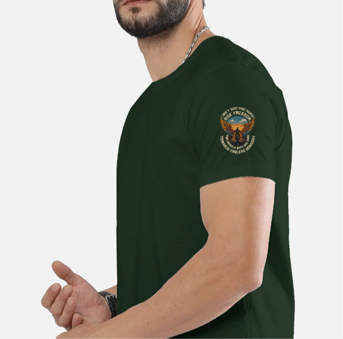 Ride Freedom” Biker Graphic T-Shirt – Full Back Print + Sleeve & Pocket Print (Unisex, 100% Cotton, 180 GSM)