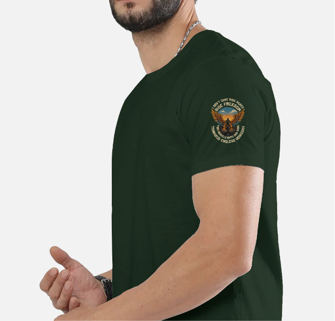 Ride Freedom” Biker Graphic T-Shirt – Full Back Print + Sleeve & Pocket Print (Unisex, 100% Cotton, 180 GSM)