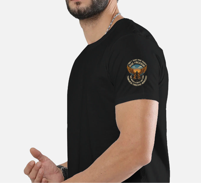 Ride Freedom” Biker Graphic T-Shirt – Full Back Print + Sleeve & Pocket Print (Unisex, 100% Cotton, 180 GSM)