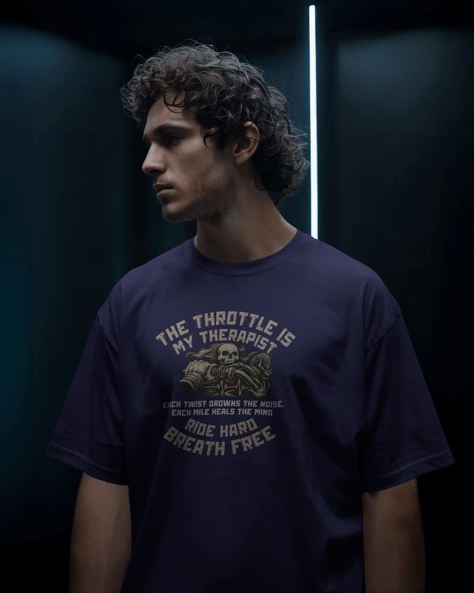 The Throttle is My Therapist” Oversized Biker T-Shirt (Unisex, 240 GSM Cotton)