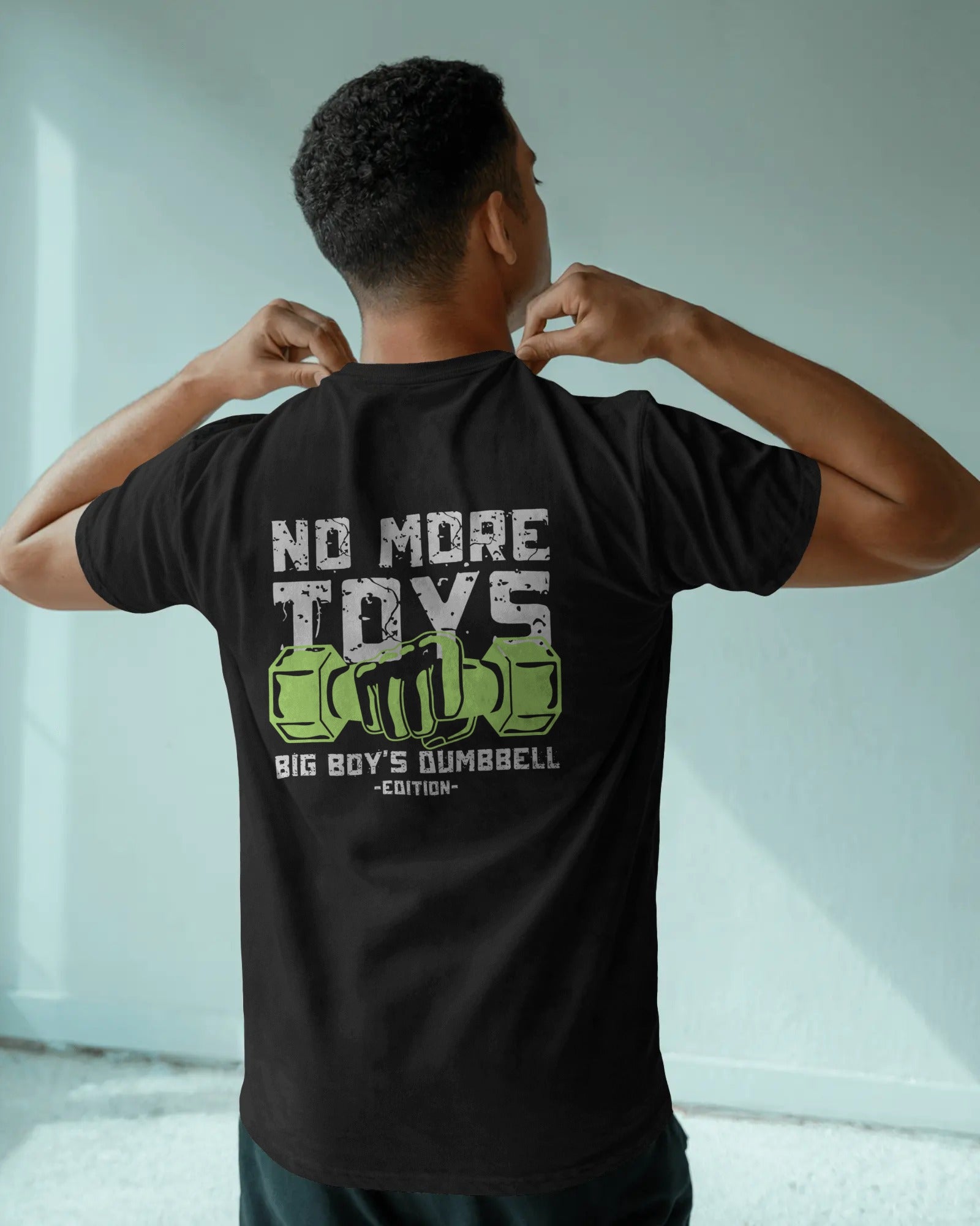 No More Toys – Big Boy’s Dumbbell Edition” Fitness Graphic T-Shirt (Unisex, 100% Cotton, 180 GSM)