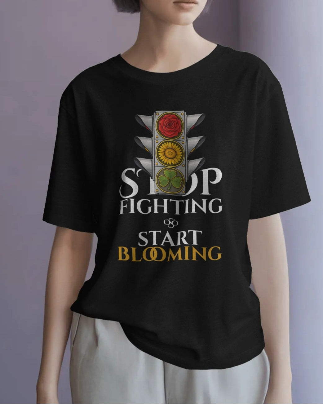 Stop Fighting, Start Blooming – Oversized Graphic Tee (Unisex)